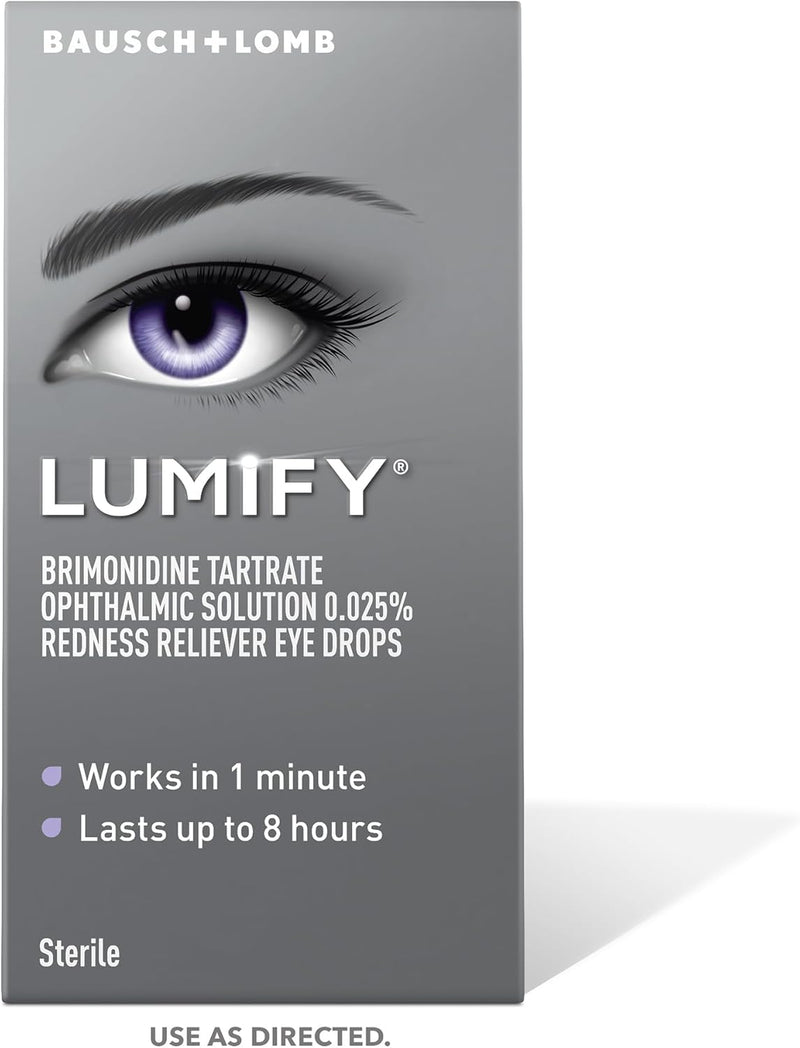 LUMIFY Bausch + Lomb Eye Drops for Red Eyes, Redness Reliever for Brighter Looking Eyes, Works in 1 Minute & Lasts Up to 8 Hours, Eye Drops, 0.08 Fl Oz (2.5 mL)