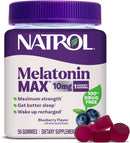 Natrol Melatonin Max 10mg, Blueberry, 100% Drug Free, Vegetarian Friendly, Non-GMO, 50 Gummies