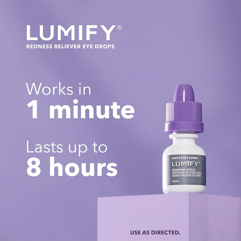 LUMIFY Bausch + Lomb Eye Drops for Red Eyes, Redness Reliever for Brighter Looking Eyes, Works in 1 Minute & Lasts Up to 8 Hours, Eye Drops, 0.08 Fl Oz (2.5 mL)