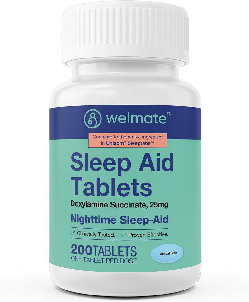 WELMATE Nighttime Sleep Aid 200 Tablets Doxylamine Succinate 25 mg