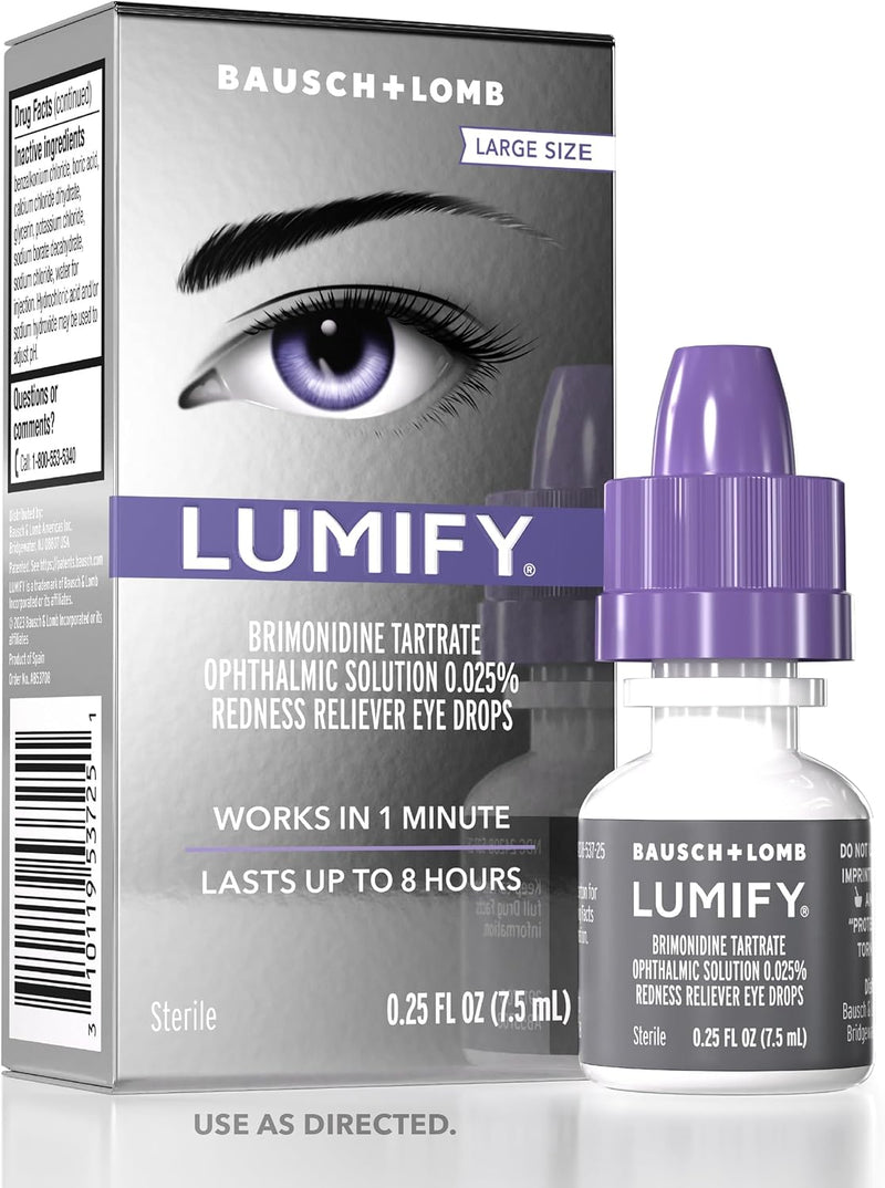 LUMIFY Bausch + Lomb Eye Drops for Red Eyes, Redness Reliever for Brighter Looking Eyes, Works in 1 Minute & Lasts Up to 8 Hours, Eye Drops, 0.25 Fl Oz (7.5mL)