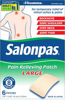 Salonpas, Pain Relieving Patch, LARGE, 6 Count, Pain Relieving Patch for Back Pain, Neck Pain, Shoulder Pain, Knee Pain, Muscle Soreness and Pain, Joint Pain, Up to 8 Hours of Pain Relief