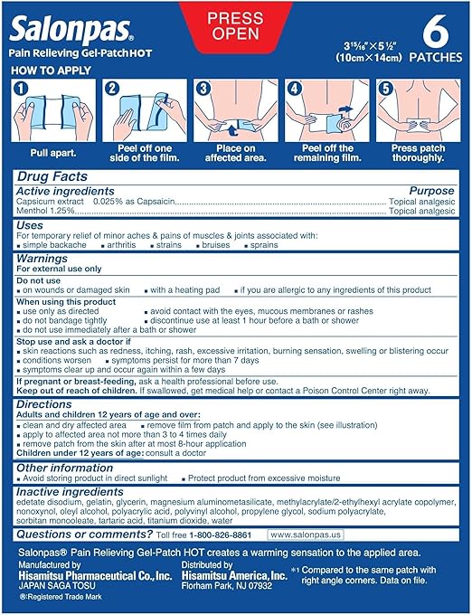 Salonpas HOT Gel Patch 6 Count by Hisamitsu