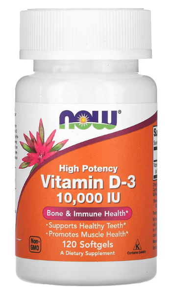 Now Foods Highest Potency Vitamin D-3 10000 IU 120 Softgels Bones Structural