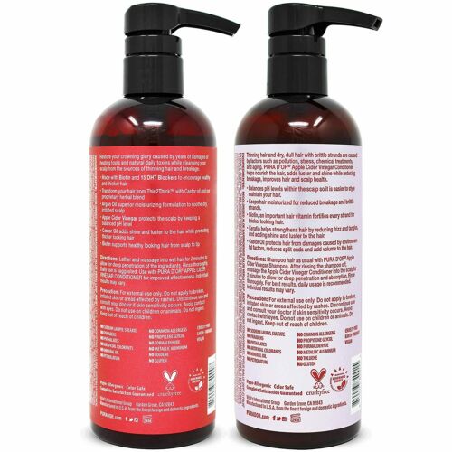 PURA D'OR Apple Cider Vinegar Thin2Thick Shampoo Conditioner Regrowth, Hair Loss