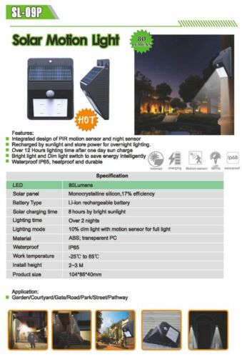 Solar Motion Sensor Wall Light High Quality 160 lumens