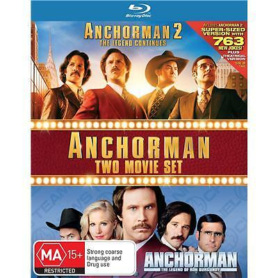 Anchorman 1 & 2 the Legend Of Ron Burgundy + Continues blu ray R4 Will Ferrell