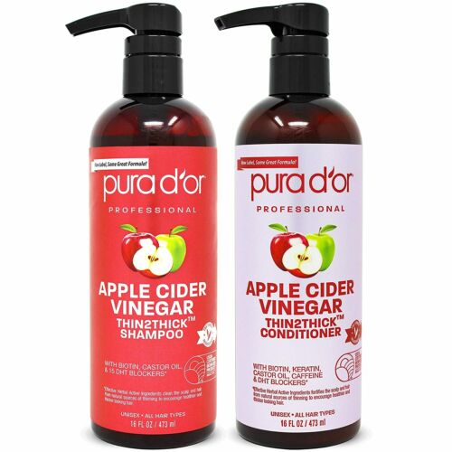 PURA D'OR Apple Cider Vinegar Thin2Thick Shampoo Conditioner Regrowth, Hair Loss