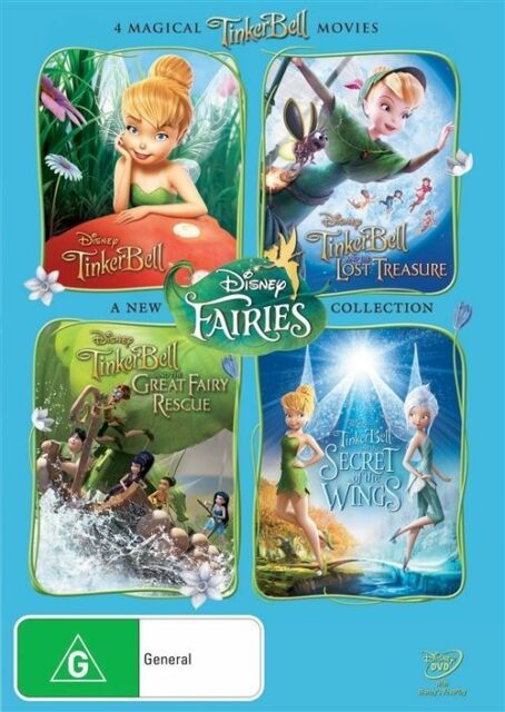 Tinker Bell Quad Pack DVD R4 & Lost Treasure Great Fairy Rescure Secret of wings